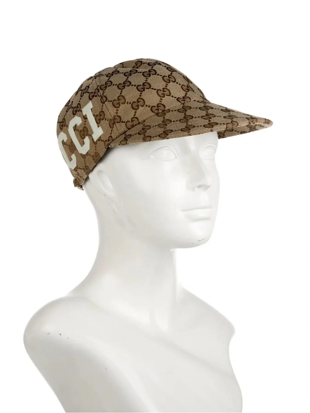 Gucci Beige Brown GG Monogram Cap with White Logo